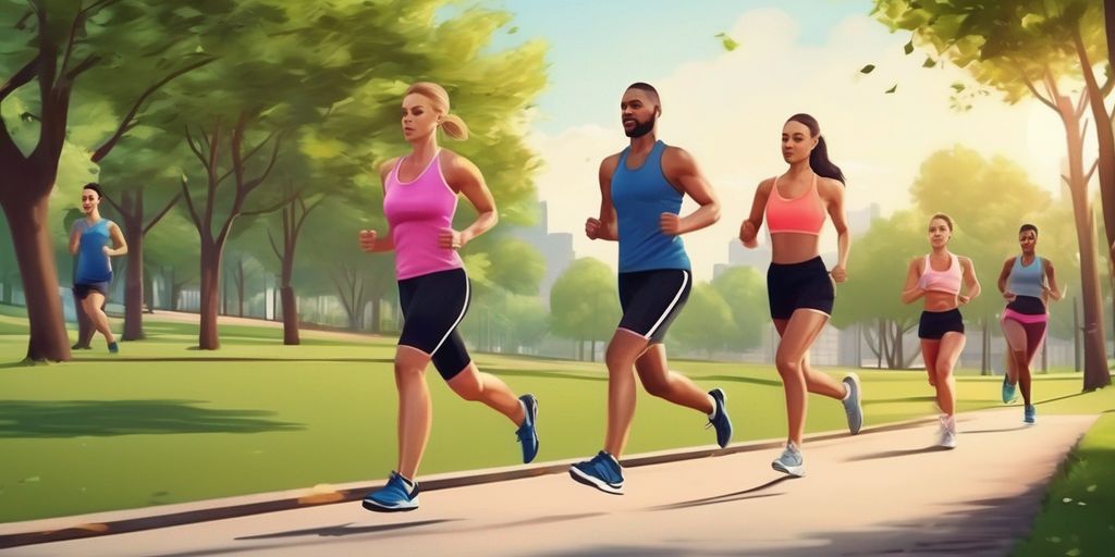 group of people exercising outdoors in a park