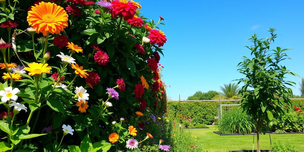 Lush garden with flowers and vegetables