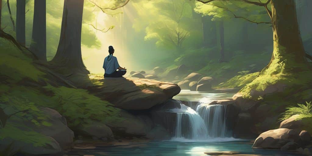 Person meditating in a serene forest