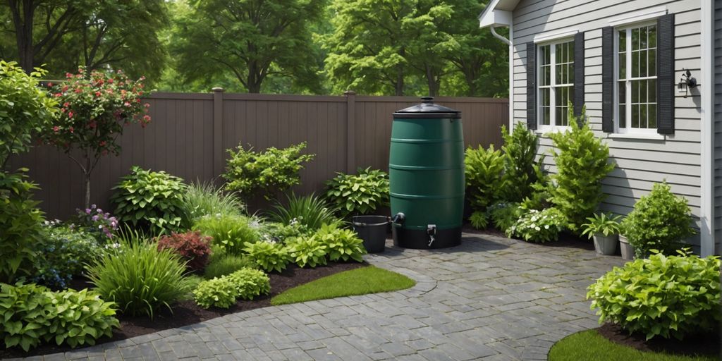 Rainwater harvesting system in a backyard