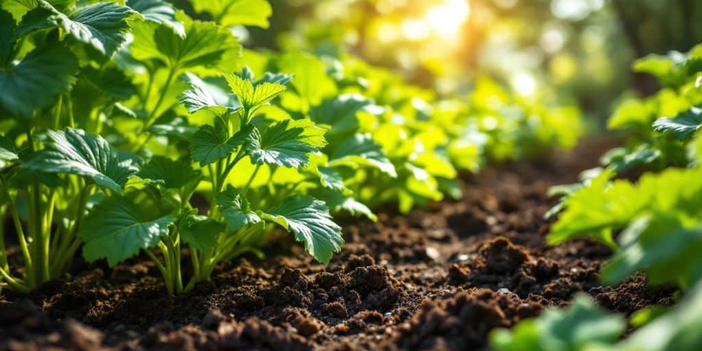 Garden plants thriving with chicken manure enrichment.