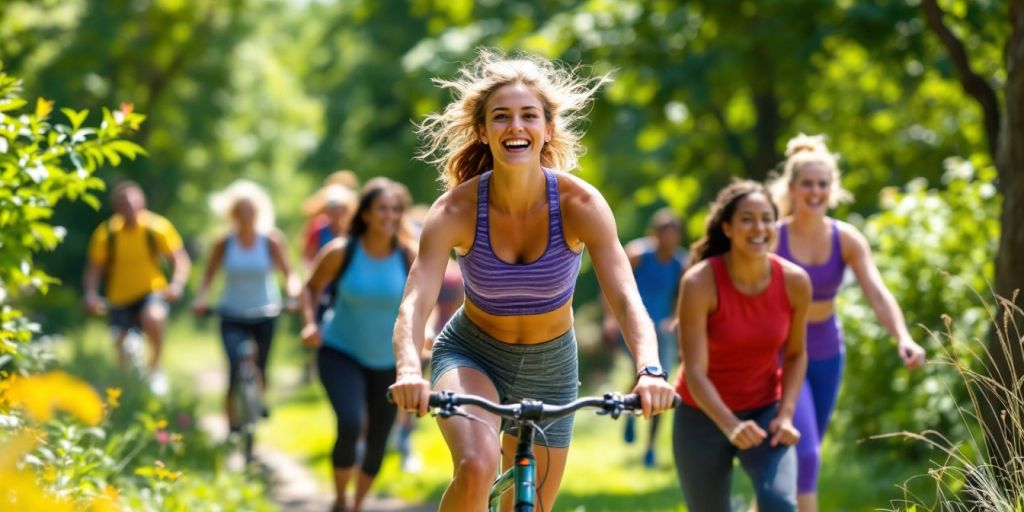 People enjoying outdoor fitness activities in a sunny park.