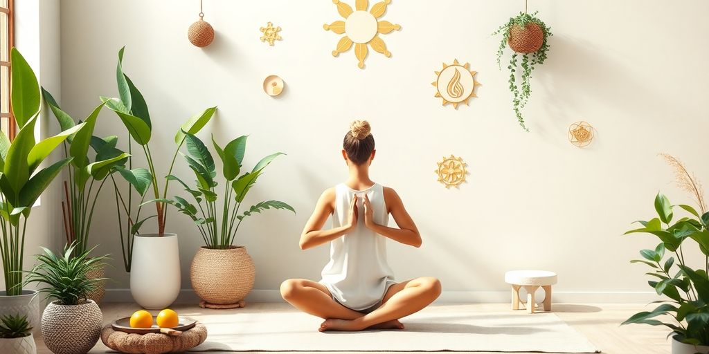 A person meditating in a natural, serene setting.