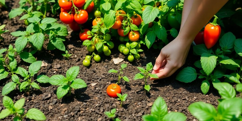 A colorful vegetable garden with healthy plants and soil.