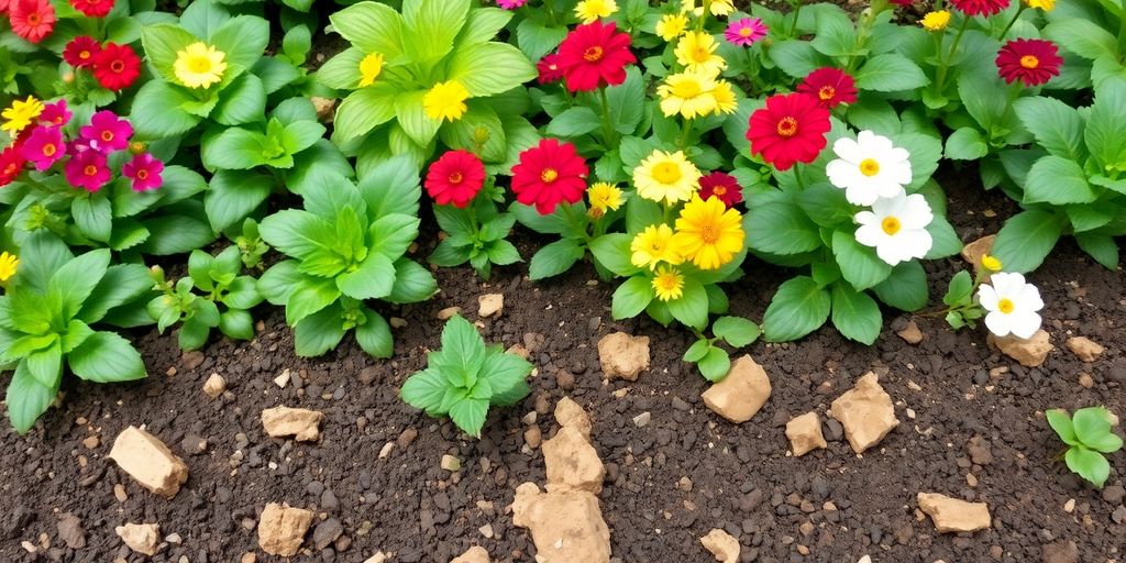 Vibrant garden with plants nourished by chicken manure.